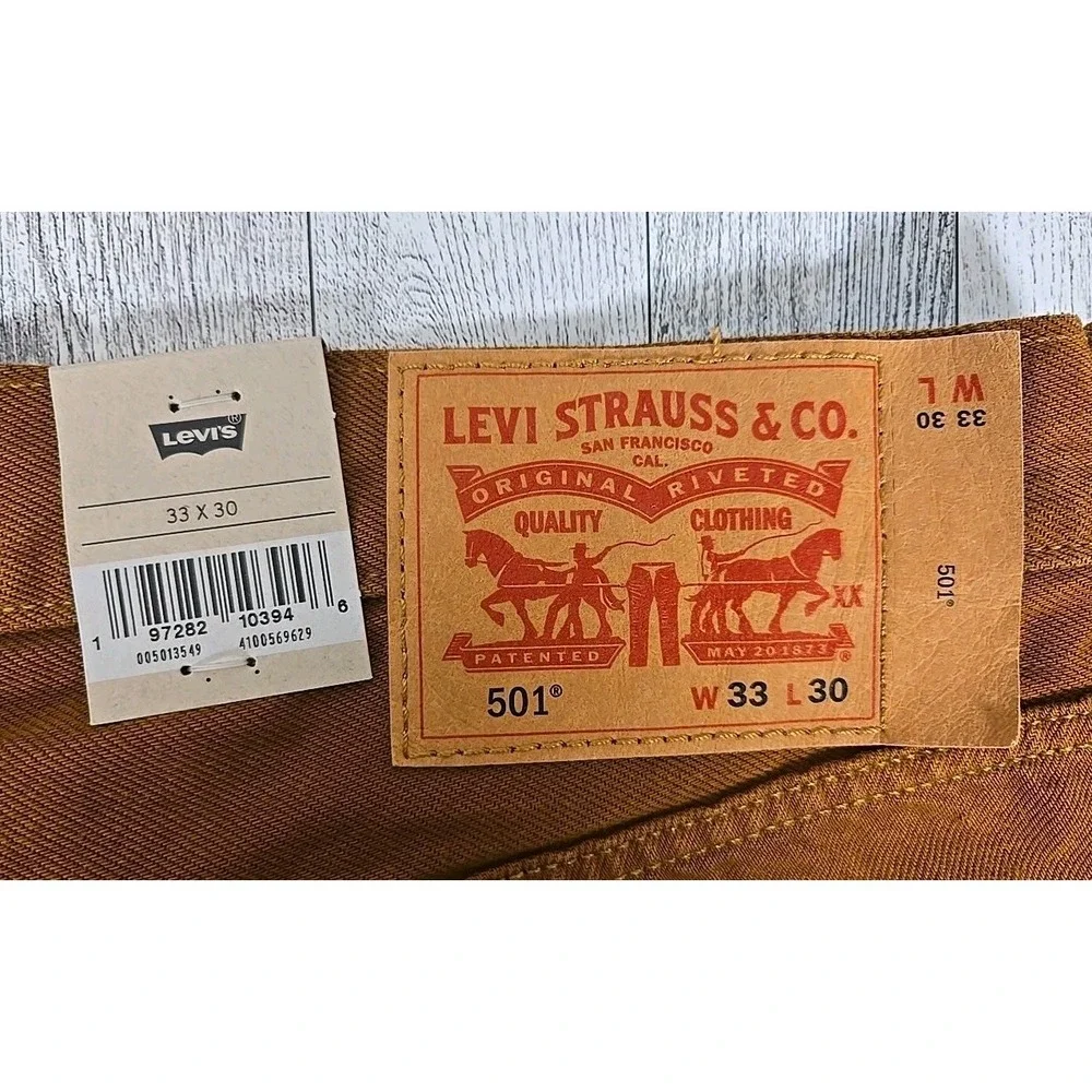 Levi's 501 Mens Jeans 33x30 Straight Leg Brown Sits at Waist Relaxed Thru Thigh
